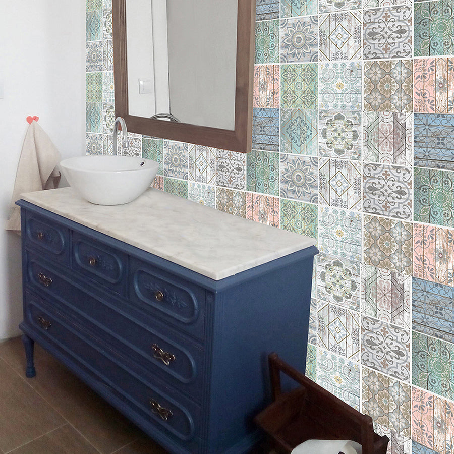 Azulejo de Vinilo Autoadhesivo 15x15cm KAYU, Mix