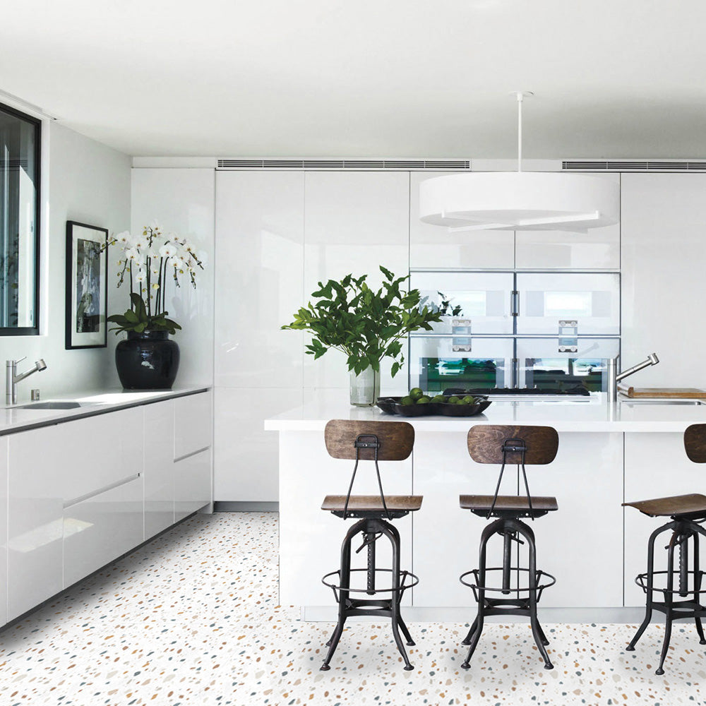 TERRAZO BLANCO Baldosa de Vinilo Autoadhesiva 33x33cm