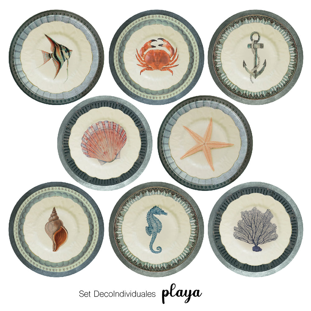 PLAYA Set DecoIndividuales de Vinilo, Reutilizables 38 cm