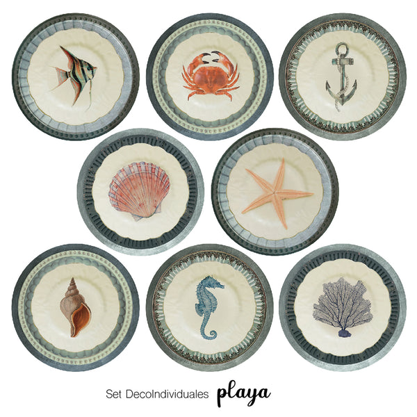 PLAYA Set DecoIndividuales de Vinilo, Reutilizables 38 cm